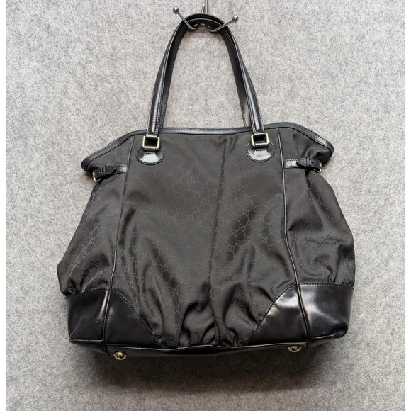 Gucci Tote Bag Womens Large Black GG Leather Monogram Italy Shoulder Handbag - Picture 4 of 16